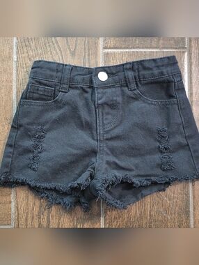 SHEIN Girls Black Distressed Frayed Hem Denim Shorts